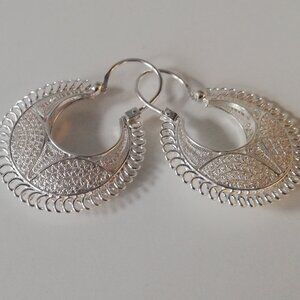 .925 Solid Silver Hoop Unique Artisan Earrings
